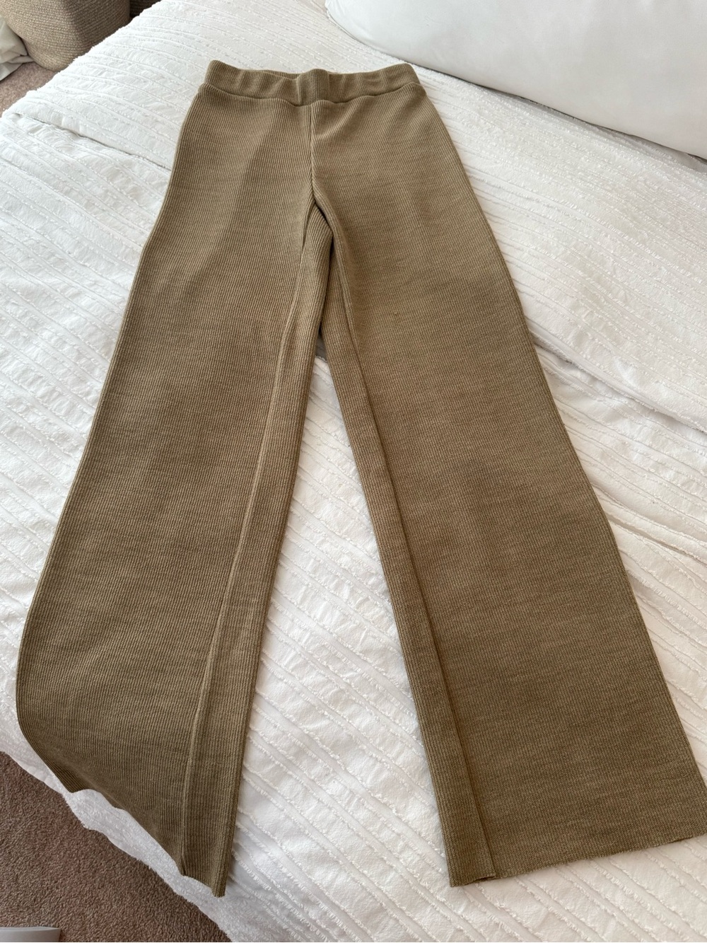 White Fox Boutique Wide Leg Knit Pants in Olive Taupe